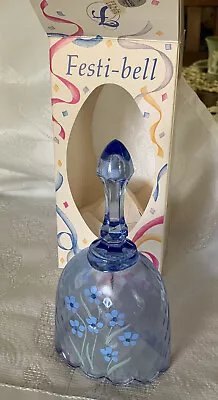Buy Vintage New Fenton Glass Blue Diamond Optic Oval Bell - Handpainted Flowers • 21.10£