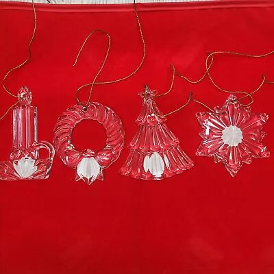 Buy 4 Princess House Lead Crystal Christmas Tree Ornaments Snowflake Candle Wreath • 18.49£
