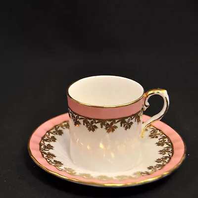 Buy Aynsley Demitasse Swirl Cup & Saucer #2092 Pink Bands Gold Floral Trim 1934-1939 • 39.36£