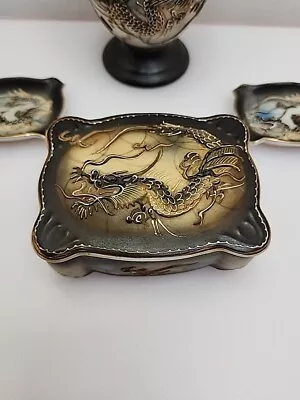 Buy Vintage Japanese Dragon-ware Lot Moriage Vase Small Plates Box With Lid  • 38.35£
