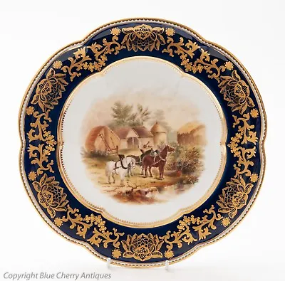 Buy Antique Coalport China Hand Painted Cabinet Plate - Rural Horses Scenic • 96.99£