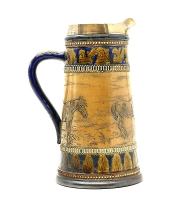Buy 1882 Silver Mounted Doulton Lambeth Jug Decorated By Hannah Barlow With Ponies • 465£