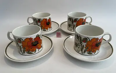 Buy J & G Meakin Studio Poppy 4 Cups And Saucers Vintage 1970's Retro • 14.99£