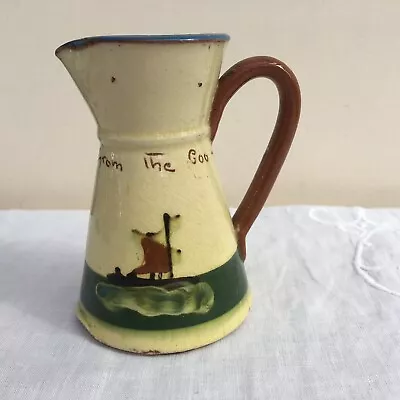 Buy Antique Devon Torquay Motto Ware Jug Brown Sailing Ship 'Straight From The Coo' • 10£