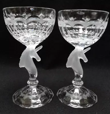 Buy Set Of 2 Vintage Enesco Frosted Faceted Unicorn Stem Wine Champagne Coupe Heavy • 149.84£
