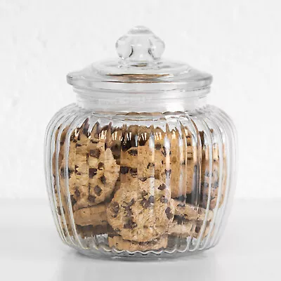 Buy Retro 1.3 Litre Ribbed Glass Storage Jar Airtight Biscuit Cookie Container Pot • 11.99£