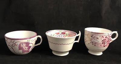Buy Lot Of 3 Antique Pink Lusterware Tea Cups Hand Painted Lustreware • 33.13£