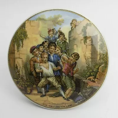 Buy Victorian Pratt Ware Pottery Pot Lid 'the Wolf And The Lamb' C.1880 • 28£