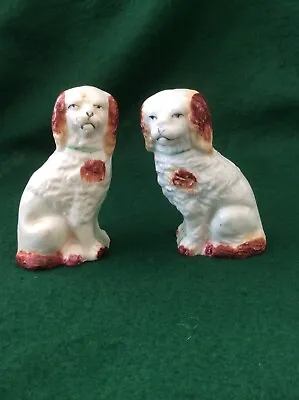 Buy Pair Of Antique Staffordshire Miniature Spaniels (3.75 Inches) • 19.99£