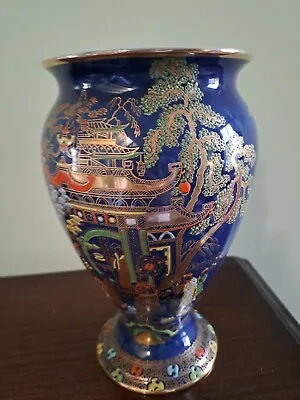 Buy Carlton Ware Blue Lustre Vase 3199  Chinese Figures   • 80£