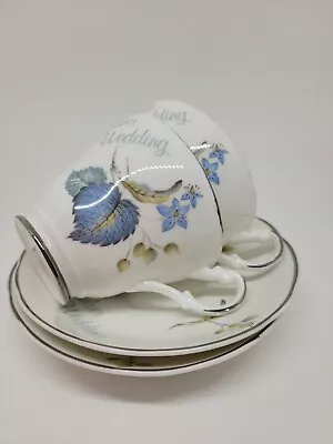 Buy Argyle Bone China Silver Wedding 2 X Cup & Saucer Duo Pair Leaf & Floral Design • 9.95£