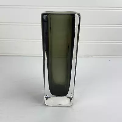 Buy Nils Landberg Orrefors Sommerso Square Dusk Gray Glass Vase Sweden Signed MCM • 43.33£