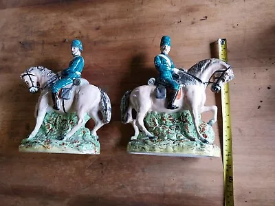 Buy Antique Staffordshire Pottery Pearl Ware A Pair Of Hussars On Horseback • 300£