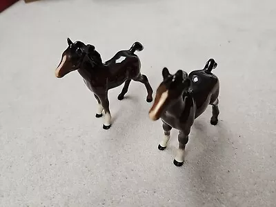 Buy Pair Of Vintage Beswick Porcelain Brown Horses - Collectible • 24.99£