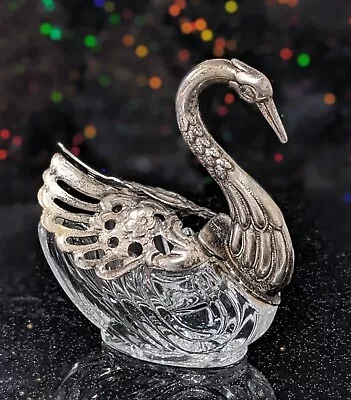 Buy Sugar, Salt Pot Vintage Crystal Glass Swan With Silver Plated Wings • 10.99£