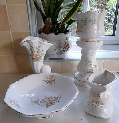 Buy Peach Flower Pottery Shell & Shoe Vases~ Maryleigh Bowl~plant Pot On Plinth • 11.99£