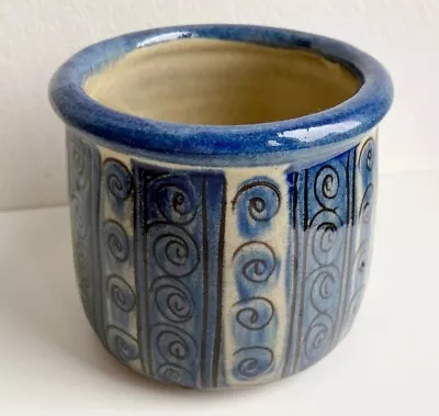 Buy Vintage Scandi Style Glazed Blue & White Ceramic Pot Flower Danish Art Pottery • 14.99£