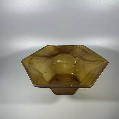 Buy George Davidson Clouded Amber Glass Hexagonal Bowl • 18£