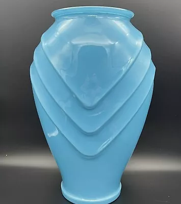 Buy Vintage Retro 80s Art Deco Mid Century Blue Glass Vase Centerpiece Vibe • 62.46£