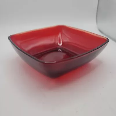 Buy One Vintage 1950s Anchor Hocking Glass Charm Ruby Red Old Square Berry Bowl • 7.07£