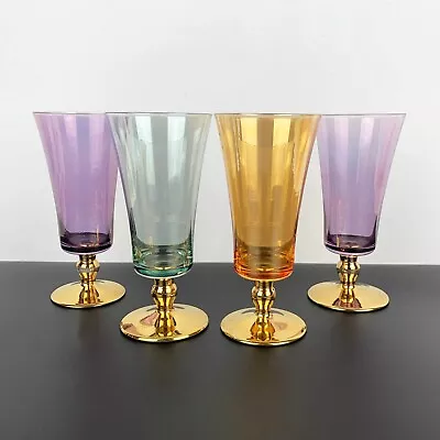 Buy Harlequin Iridescent Gold Stem Mid Century Champagne And Cocktail Glass SET Of 4 • 30.60£