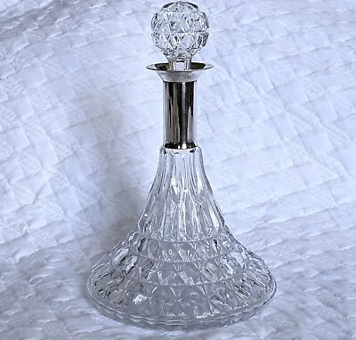 Buy VTG Lead Crystal Cut Glass Silver Plated Top Ship Captain's Decanter & Stopper • 63.79£