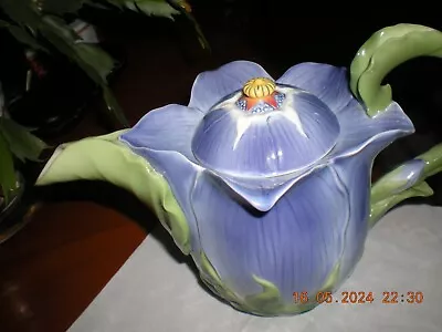 Buy Rare Franz Porcelain  Periwinkle Purple And Green Flower  Small Teapot • 89.99£