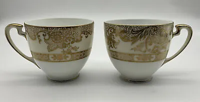 Buy Pair Of Vintage Noritake Bone China Teacups, Gilt Lace Pattern, Japan • 7.50£