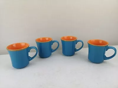 Buy 4 Staffordshire Tableware Stoneware Blue With Orange Stoneware Mugs 9.5 Cm H VGC • 34£