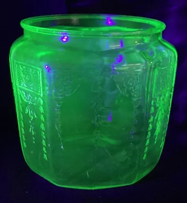 Buy VTG VaselineUranium Green Depression Glass Cookie/Biscuit Jar  Princess  Glowing • 19.92£