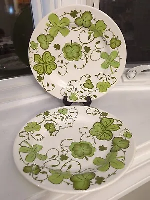 Buy Laurie Gates Ware 10.5  Plate Shallow Bowl Irish Green Clover Shamrock Set Of 2  • 42.65£