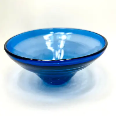 Buy Hand Blown Cobalt Blue Heavy Art Glass Bowl Crackle Finish Slight Iridescence 6  • 21.23£