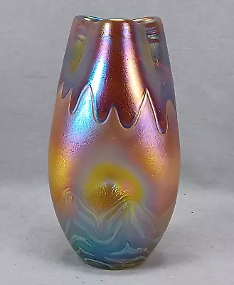 Buy Czech Bohemian Glassmoa Iridescent Art Nouveau Style Amber Art Glass Vase • 236.13£