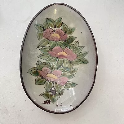 Buy MCM Chelsea Pottery England Hand Painted Pink Floral Oval Footed Bowl 5x8  • 22.59£
