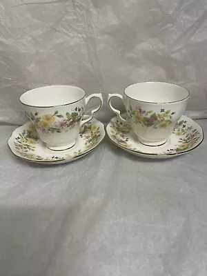 Buy 4 Pieces Pair Of Colclough Bone China HEDGEROW Pattern Floral Teacup Set • 20£