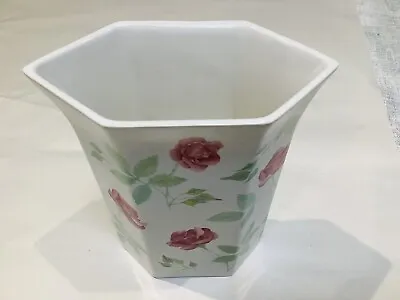 Buy Hexagon Shaped Ceramic Floral Rose Print Vase Park Rose Bridlington • 6£