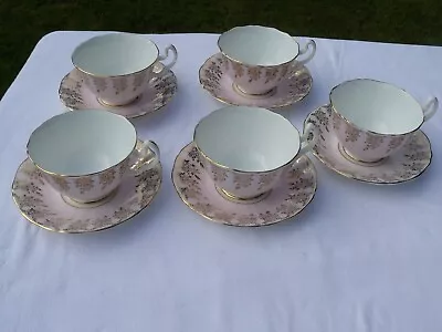 Buy Antique Adderley Lawley #1789 5 X Bone China Cups & Saucers Pale Pink & Gold • 100£