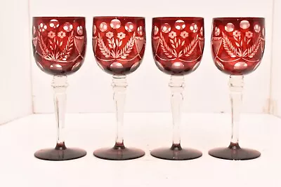 Buy Set 4 Bohemian Czech Cut To Clear Ruby Red Wine Hocks Goblets Crystal Glasses • 197.96£