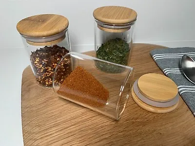 Buy 12pcs Spice Jar Set Glass Storage Jars Airtight Bamboo Lid Kitchen Food Storage • 8.99£