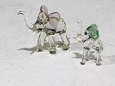 Buy Vintage Art Glass Elephant Family MAMA AND BABY Figurines Miniatures • 12.29£