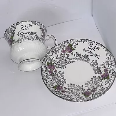 Buy Elizabethan Fine Bone China Tea Cup  Saucer 25th Silver Anniversary Purple Lilac • 33.06£