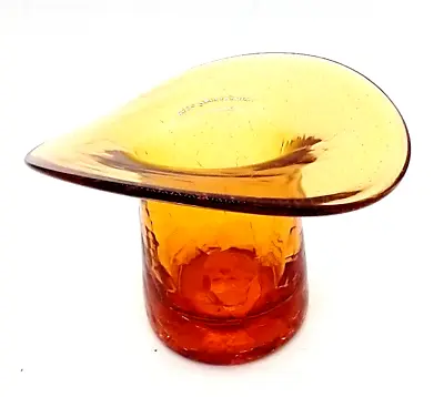 Buy Amber Crackle Glass Hand Blown Top Hat Toothpick Holder Vintage Art Glass • 12.84£