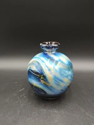 Buy Vintage MDINA Blue & Gold Pulled Ear Sand & Sea Art Glass Vase Signed Blue  • 60.46£