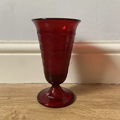 Buy Vintage Davidson Ruby Red Glass Footed Goblet Vase With Wavy Ripple Design • 26.99£