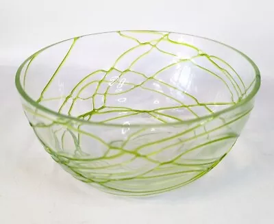 Buy Vintage Clear Fruit Bowl With Green Trailing Art Glass Vase 20cm  • 14.99£