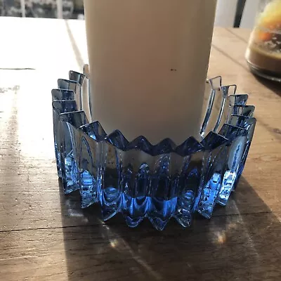 Buy Vintage 1950s Ice Blue Fluted Glass Candle/trinket Holder Heavy Chunky • 8£