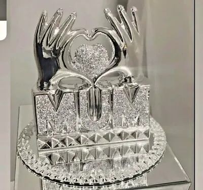 Buy Mom & Dad Heart Hand Silver Crushed Diamond Crystal Ornament Home Decor Gift UK • 19.99£