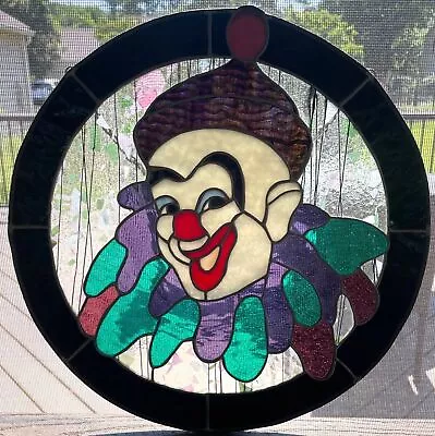 Buy Leaded Stained Glass Circus Clown Sun Catcher Art Glass Signed Large Vintage • 118.98£