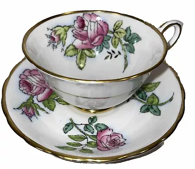 Buy Tuscan Teacup Saucer Fine Bone China Pink Yellow Rose Flowers Gold Trim England • 21.23£