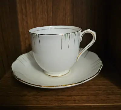 Buy Vintage Royal Albert 1950s White Gold Green Stripes Tea Cup Saucer Duo  • 6£